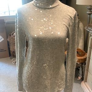 Sequin mock neck long sleeve tshirt